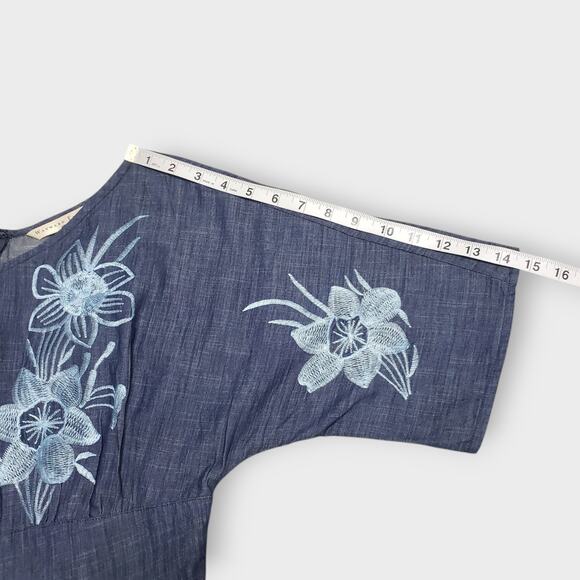Wayward Fancies Blue Chambray Floral Embroidered Maxi Dress Sz 8-M Grandma - Picture 10 of 14